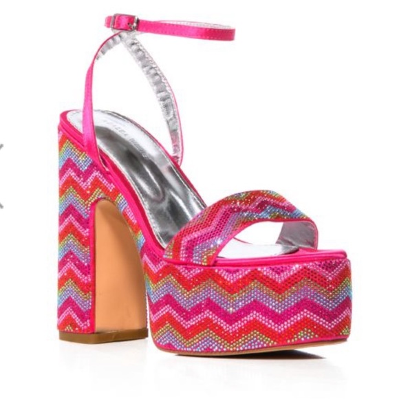 AZALEA WANG Vanna Rhinestone Platform Sandal Block Heels - Picture 5 of 10